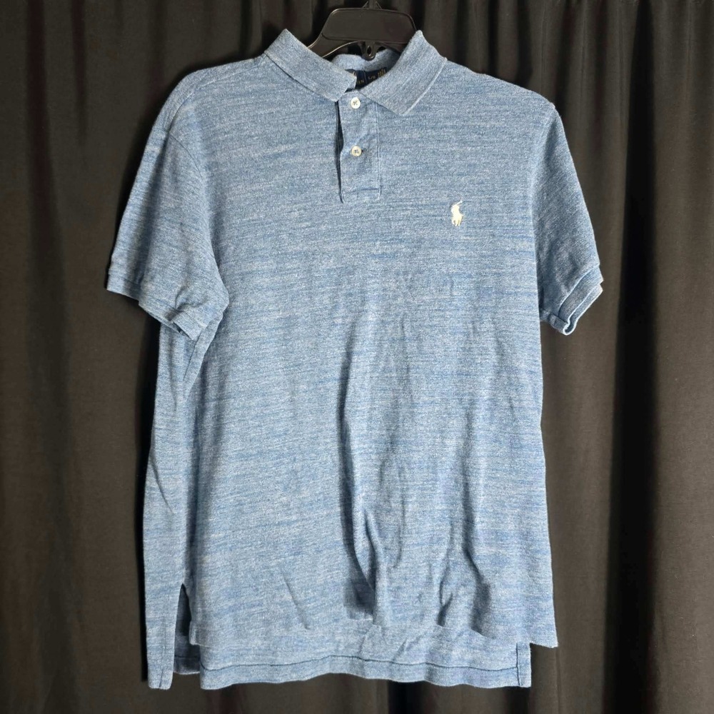 Polo Ralph Lauren Mens Custom Fit‎ Heather Blue Cotton Polo Shirt Large L